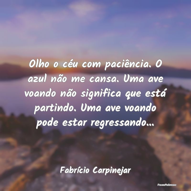 Olho o céu com paciência. O azul não me cansa. ...