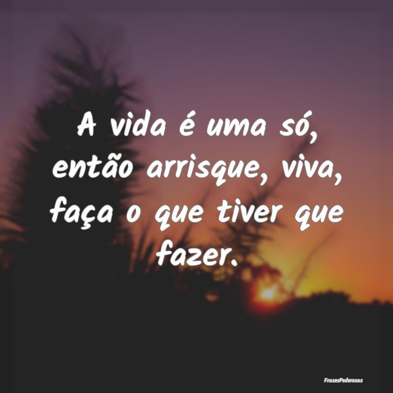 A vida é uma só, então arrisque, viva, faça o ...