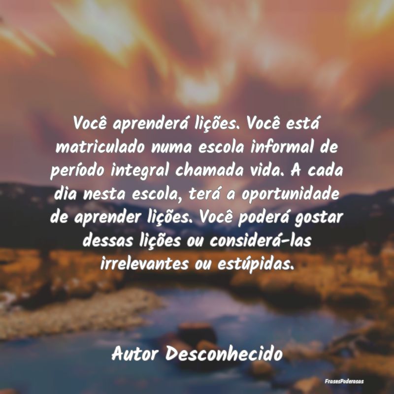 Você aprenderá lições. Você está matriculado... Você aprenderá lições. Você está matriculado...