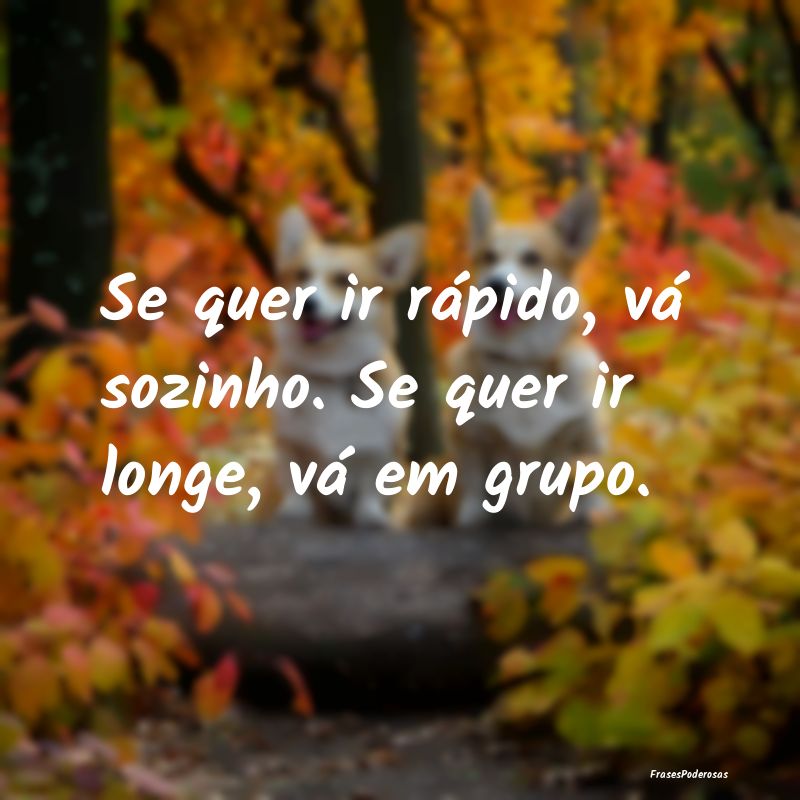 Se quer ir rápido, vá sozinho. Se quer ir longe,...