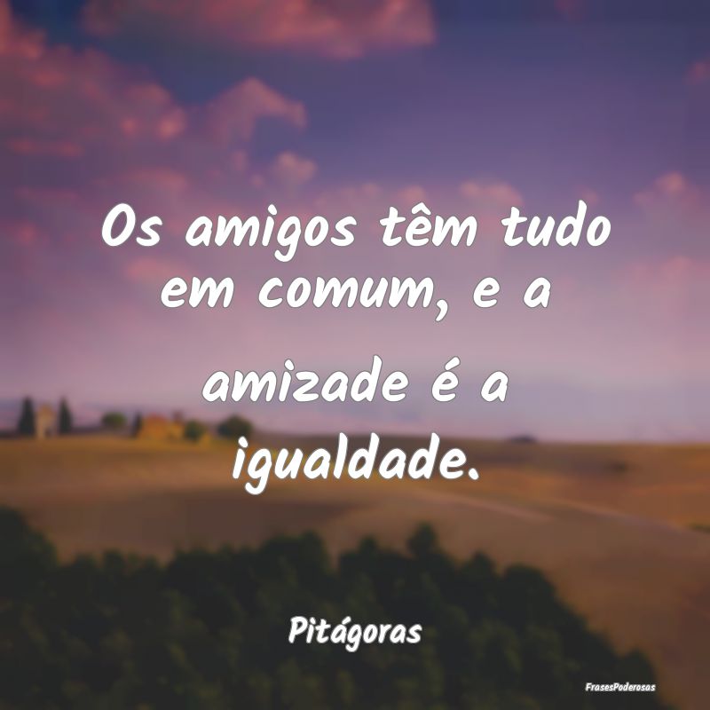 Os amigos têm tudo em comum, e a amizade é a igu...