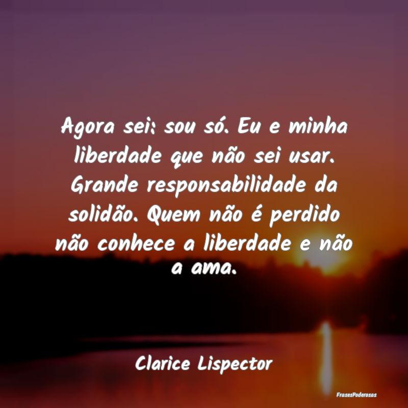 Agora sei: sou só. Eu e minha liberdade que não ... Agora sei: sou só. Eu e minha liberdade que não ...
