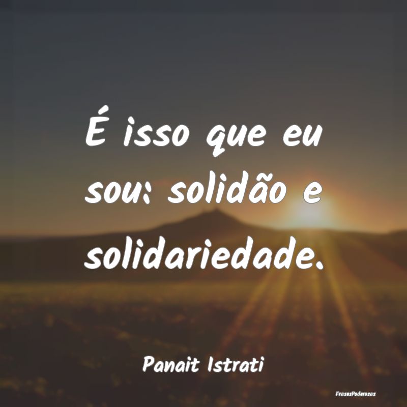 É isso que eu sou: solidão e solidariedade....
