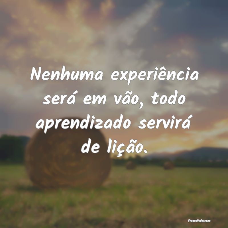 Nenhuma experiência será em vão, todo aprendiza...