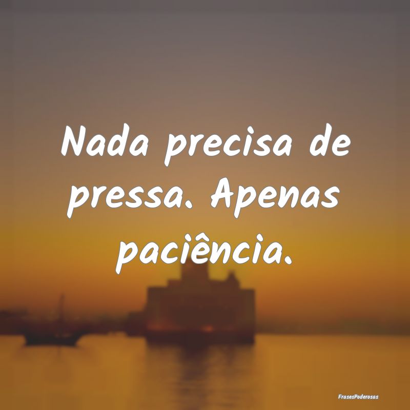 Nada precisa de pressa. Apenas paciência.
...