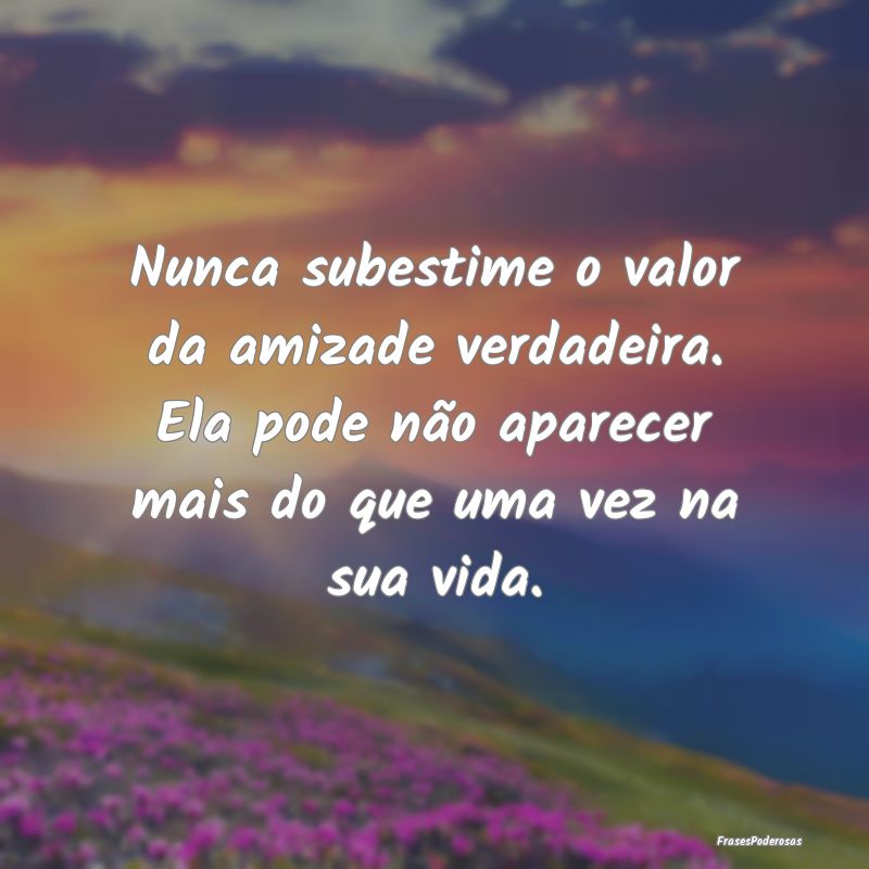 Nunca subestime o valor da amizade verdadeira. Ela... Nunca subestime o valor da amizade verdadeira. Ela...