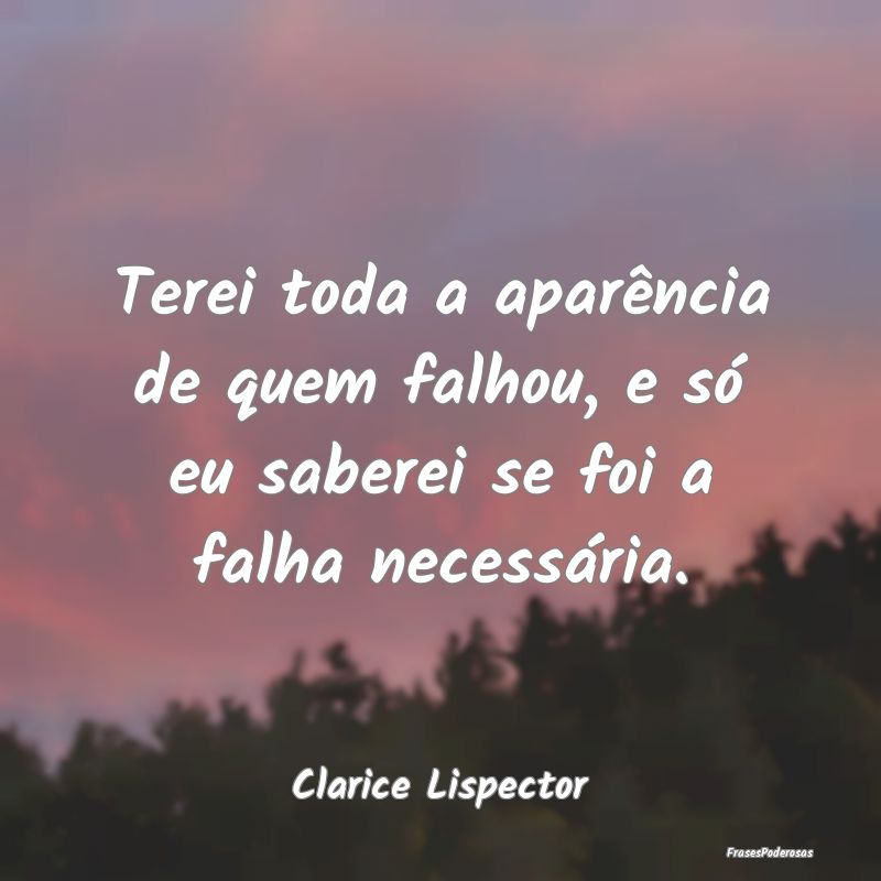Terei toda a aparência de quem falhou, e só eu s...