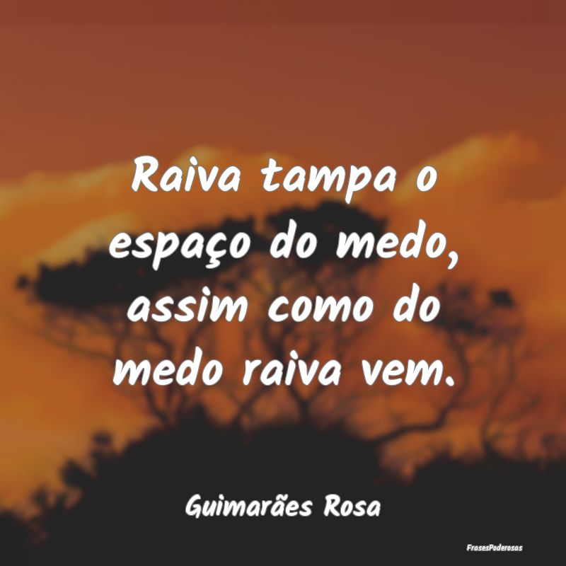 Raiva tampa o espaço do medo, assim como do medo ...