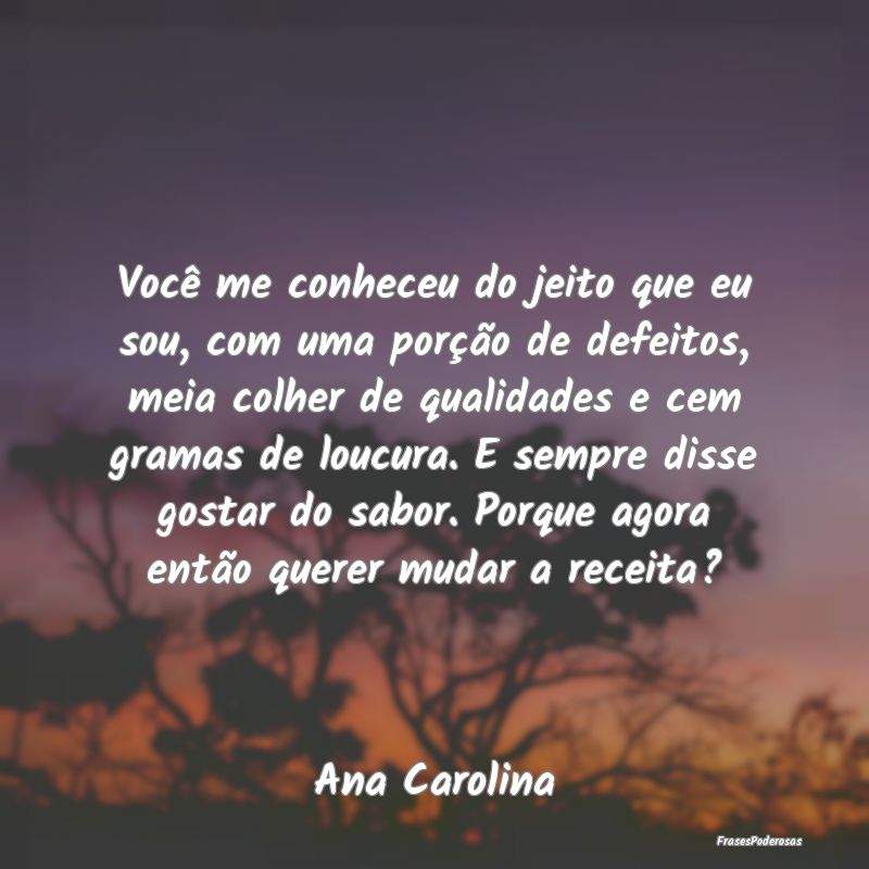 Você me conheceu do jeito que eu sou, com uma por... Você me conheceu do jeito que eu sou, com uma por...