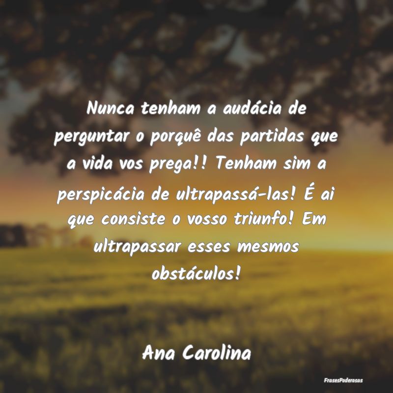 Nunca tenham a audácia de perguntar o porquê das... Nunca tenham a audácia de perguntar o porquê das...