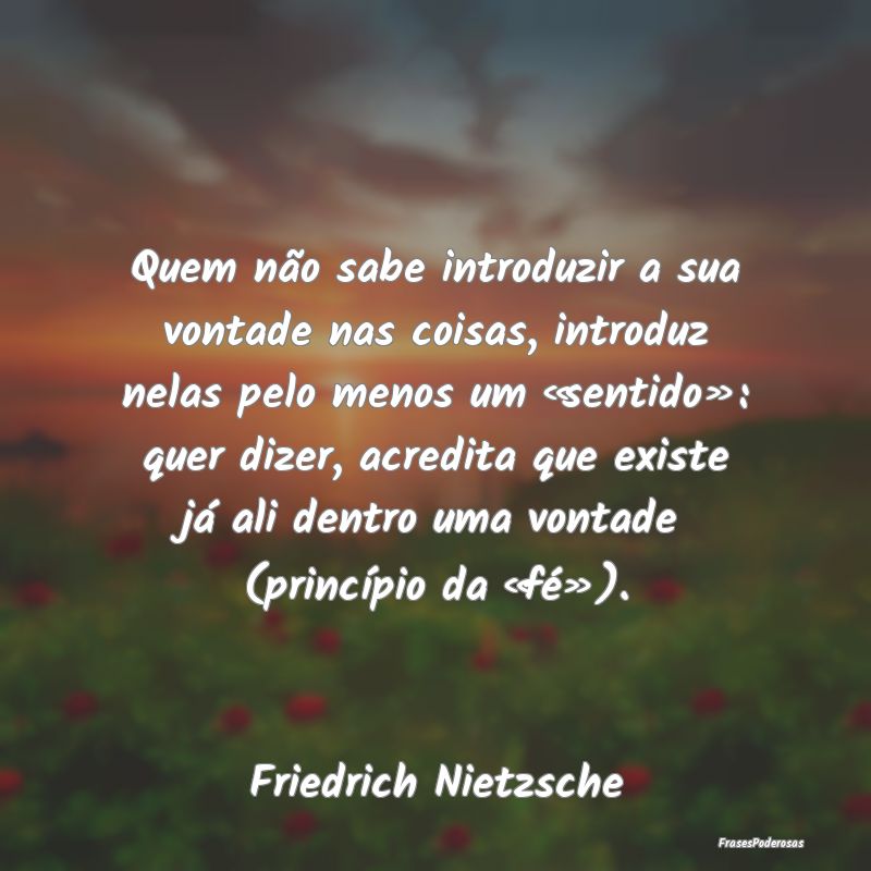 Quem não sabe introduzir a sua vontade nas coisas... Quem não sabe introduzir a sua vontade nas coisas...