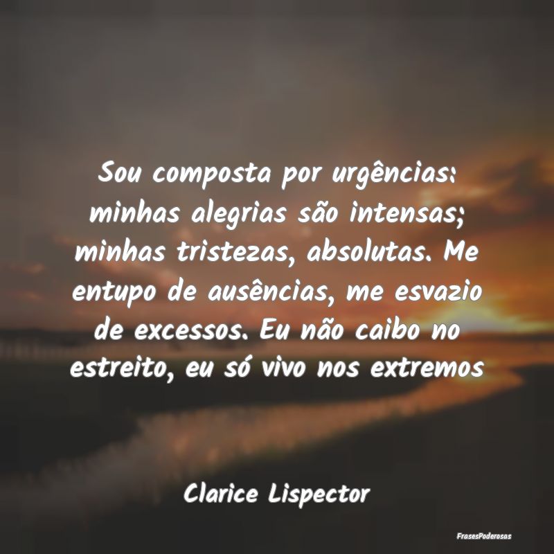 Sou composta por urgências: minhas alegrias são ... Sou composta por urgências: minhas alegrias são ...