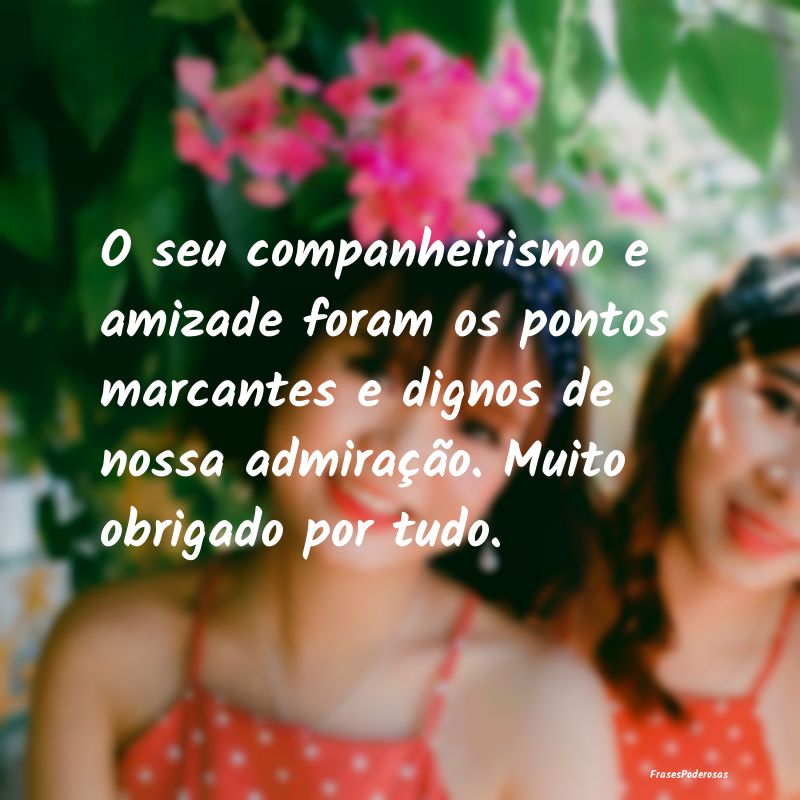 O seu companheirismo e amizade foram os pontos mar... O seu companheirismo e amizade foram os pontos mar...