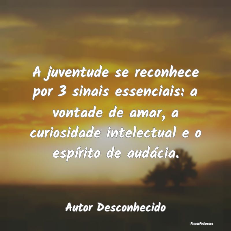 A juventude se reconhece por 3 sinais essenciais: ... A juventude se reconhece por 3 sinais essenciais: ...