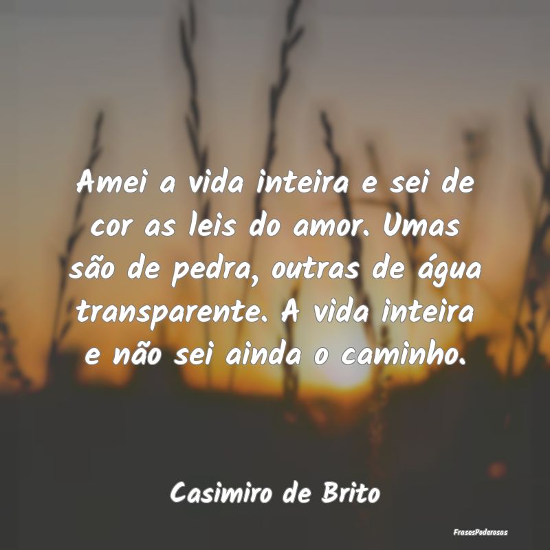 Amei a vida inteira e sei de cor as leis do amor. ... Amei a vida inteira e sei de cor as leis do amor. ...
