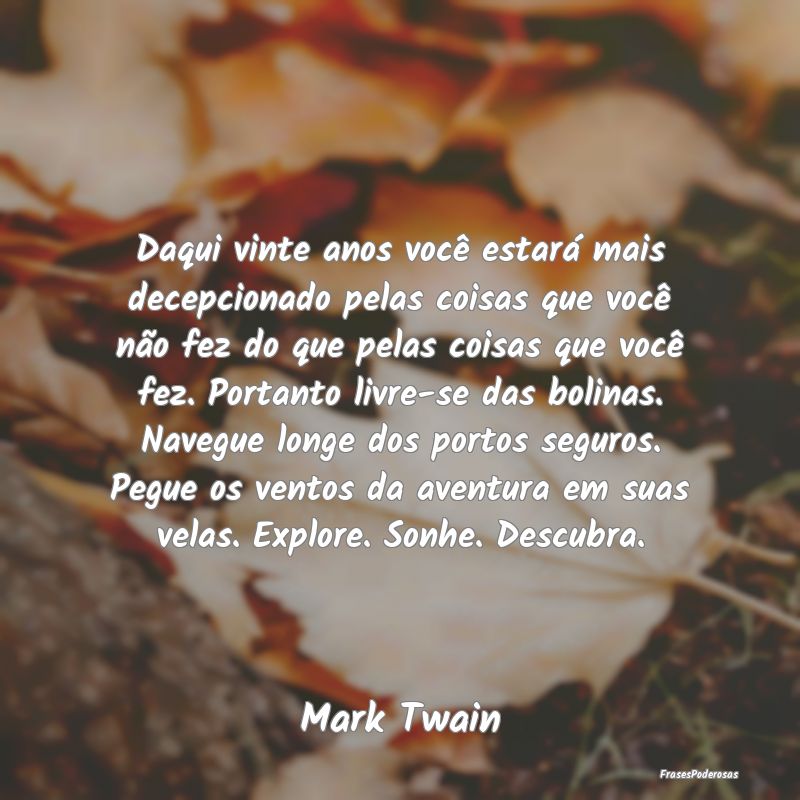 Daqui vinte anos você estará mais decepcionado p... Daqui vinte anos você estará mais decepcionado p...