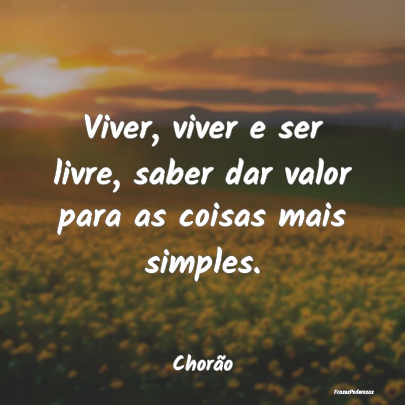 Viver, viver e ser livre, saber dar valor para as ...