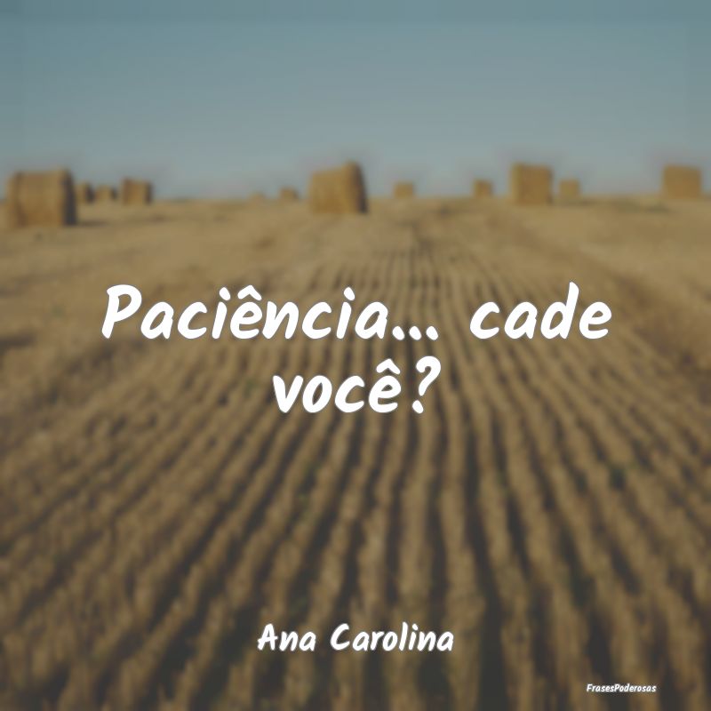 Paciência... cade você?...